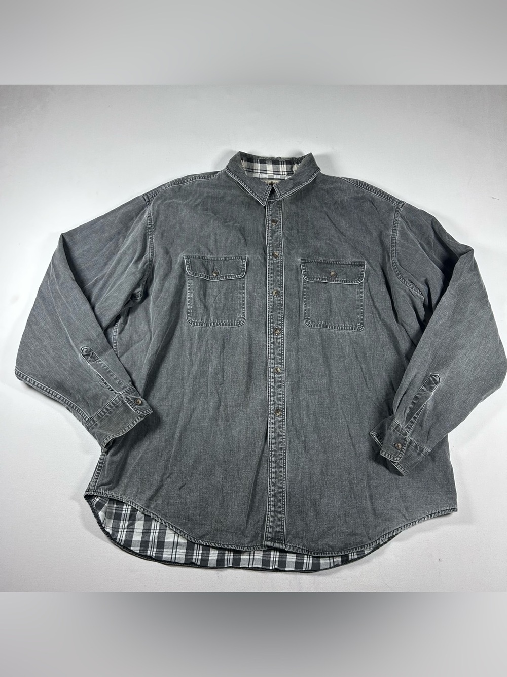 Vintage LL Bean Jacket Shirt Mens XXL 2XL Faded Black Canvas Shacket Plaid Lined